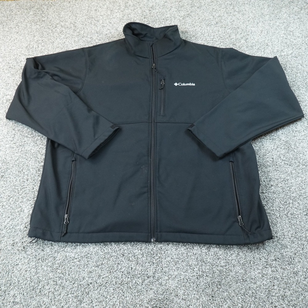 Columbia Jacket Mens 2XL Black Softshell Full Zip Windbreaker Coat Outdoor Hike